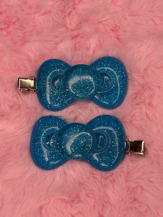 blue glitter bow clips